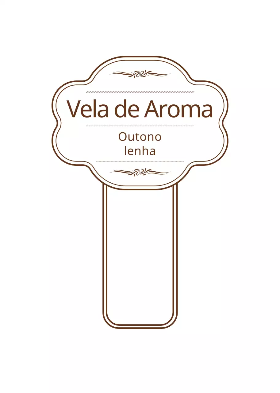 Vela simples e sentimental em forma de moldura em castanho e branco com etiqueta autocolante com instruções