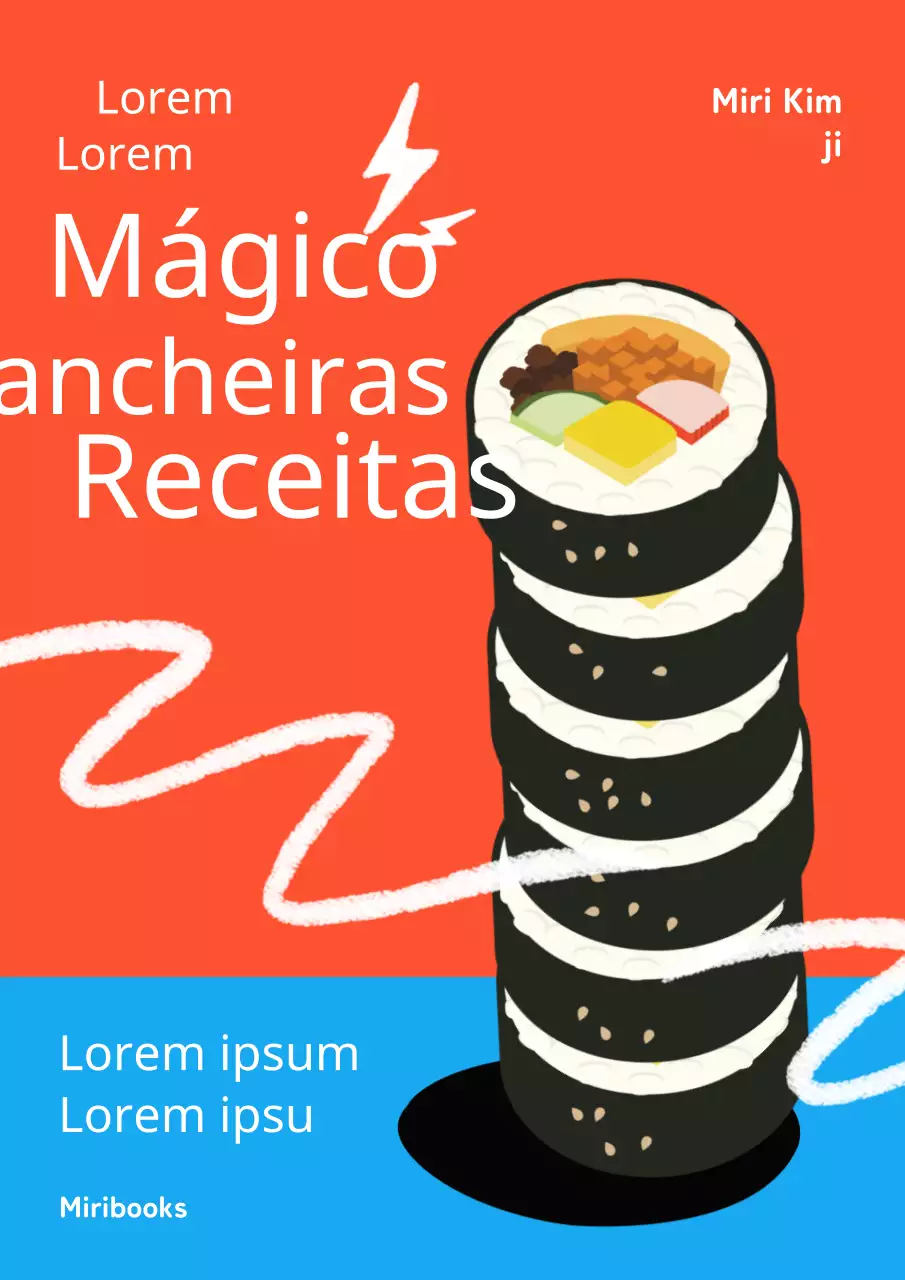 Livro de receitas Kimbap Point com fundo laranja e azul claro