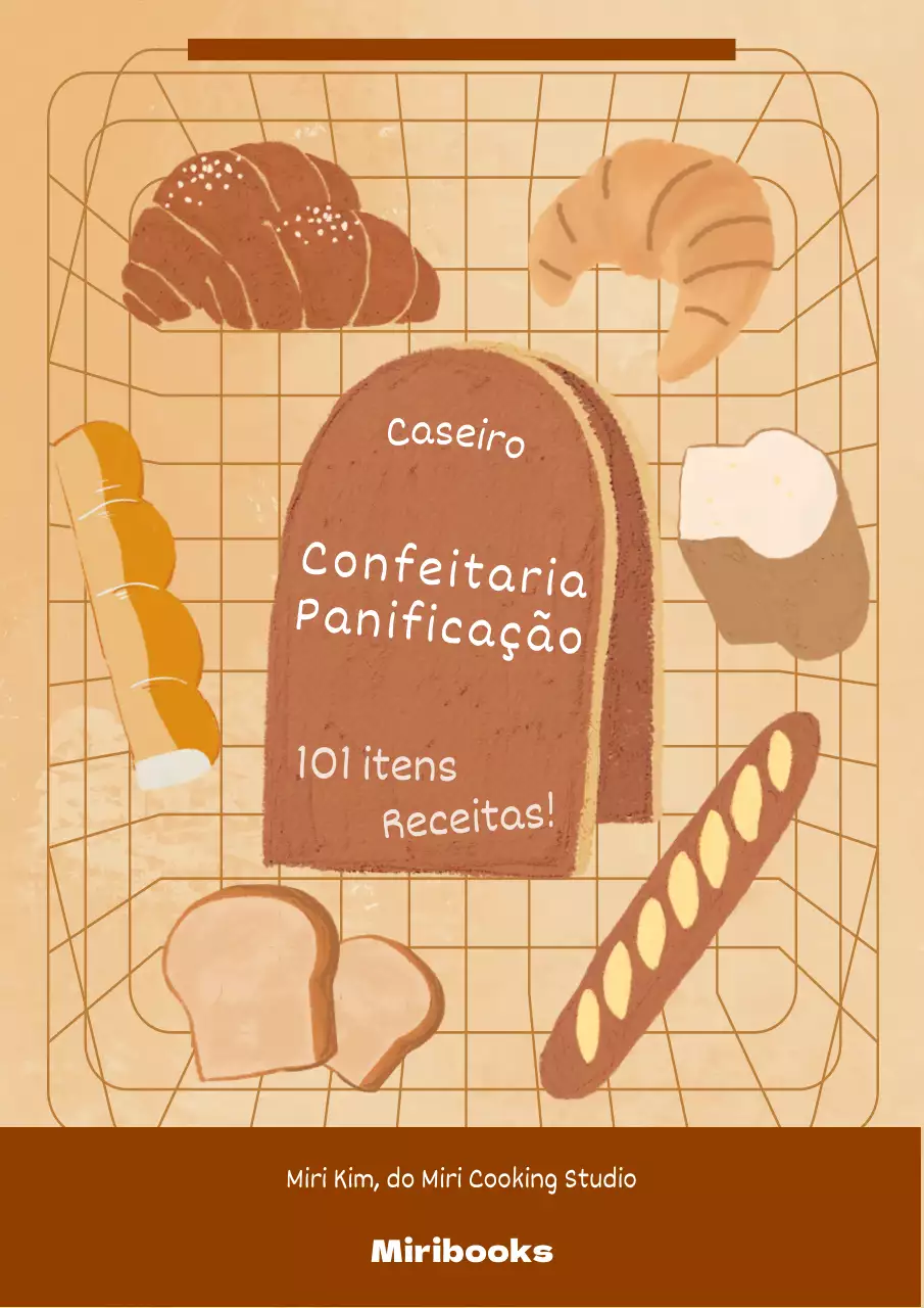 Receita de produtos de pastelaria caseiros com pão bege e castanho e toques de assinatura