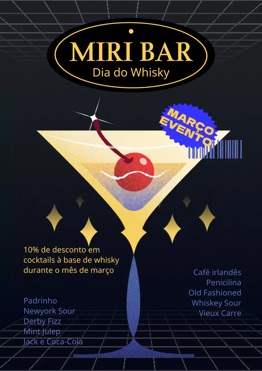 Eventos alcoólicos realçados por copos de cocktail planos amarelos e azuis