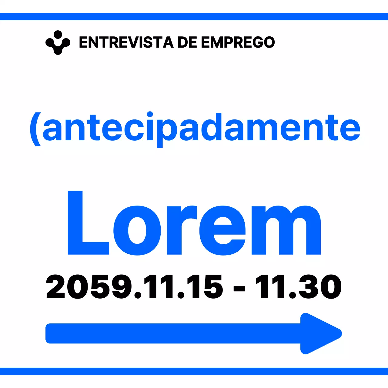 Ícones de setas e frases de texto simples e modernos, em azul e branco Estilo de apresentação Direcções para a entrevista de contratação de novos funcionários