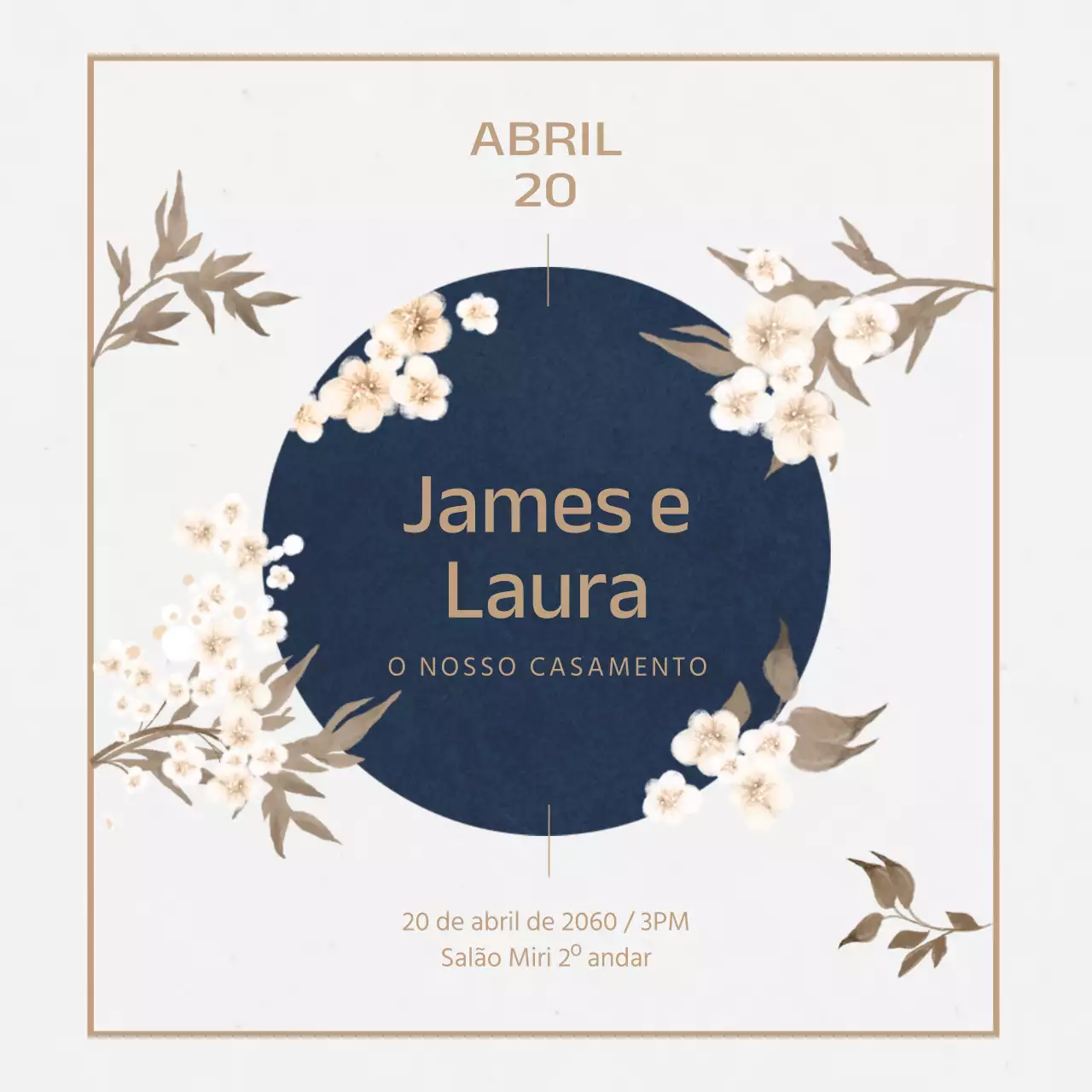 Um convite de casamento sentimental com um padrão floral bege