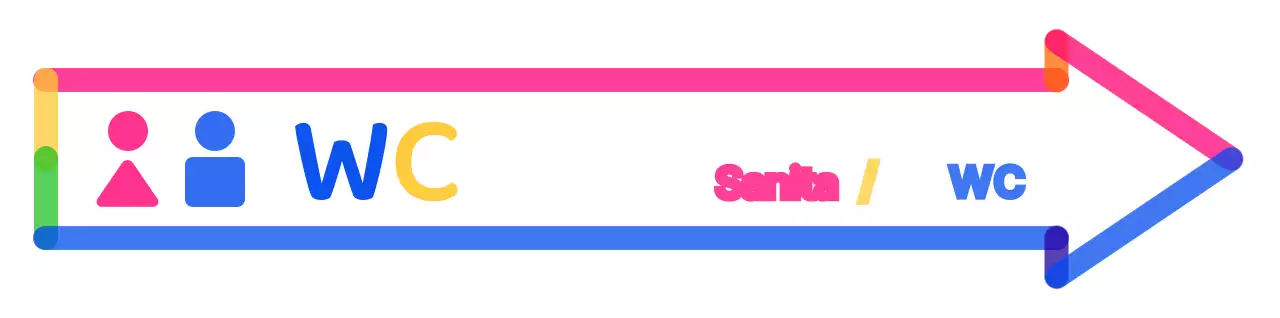 Indicações para a casa de banho, coloridas e bonitas, em forma de seta
