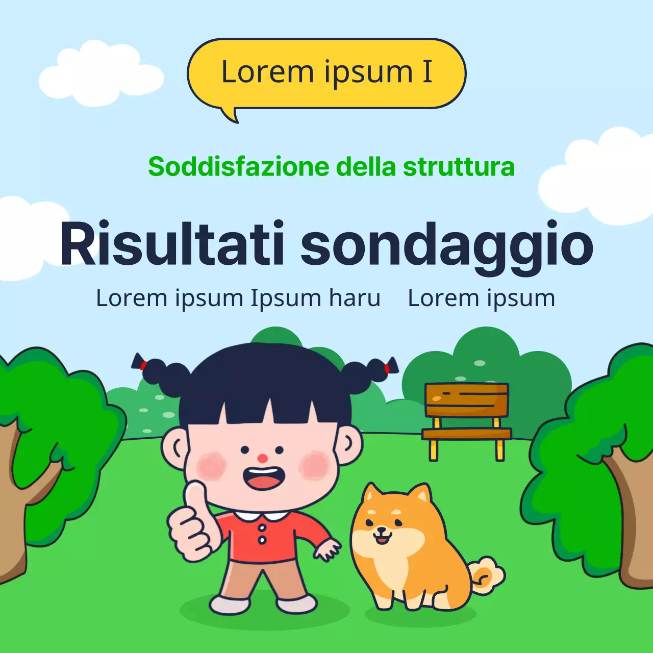 Risultati di un sondaggio sulla soddisfazione per le strutture del parco carino nei colori verde e giallo