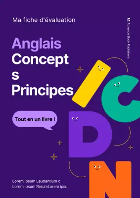 Livre de questions en anglais avec surlignage de l'alphabet en violet