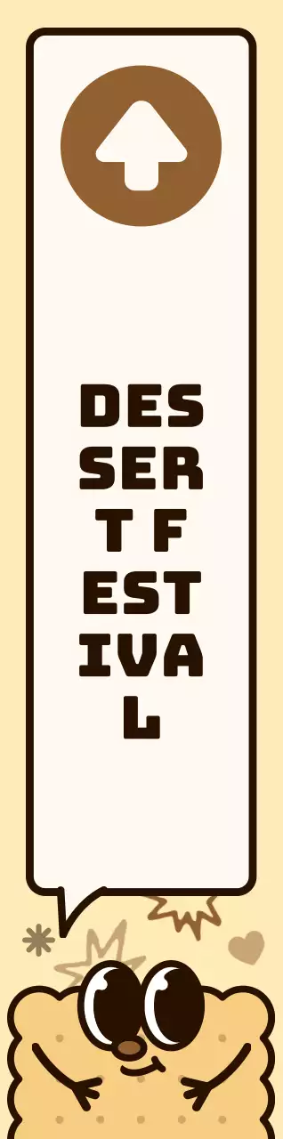 Bruin en roze kleurenschema Schattige koekjesfiguren en tekstballonnetjes in illustratiestijl Routebeschrijving naar het dessertfestival