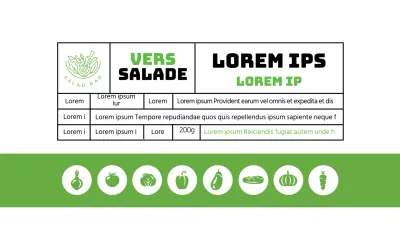 Lime groene geïllustreerde voedingsetiketten voor salades