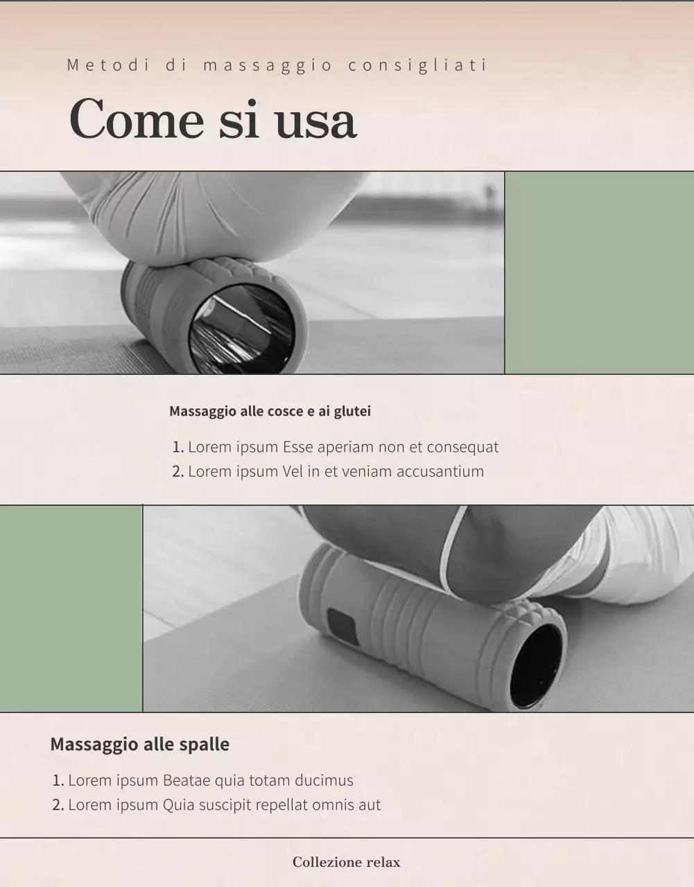 Per saperne di più su questa macchina per esercizi con foam roller, di colore verde chiaro e arancione, tranquillizzante e rassicurante