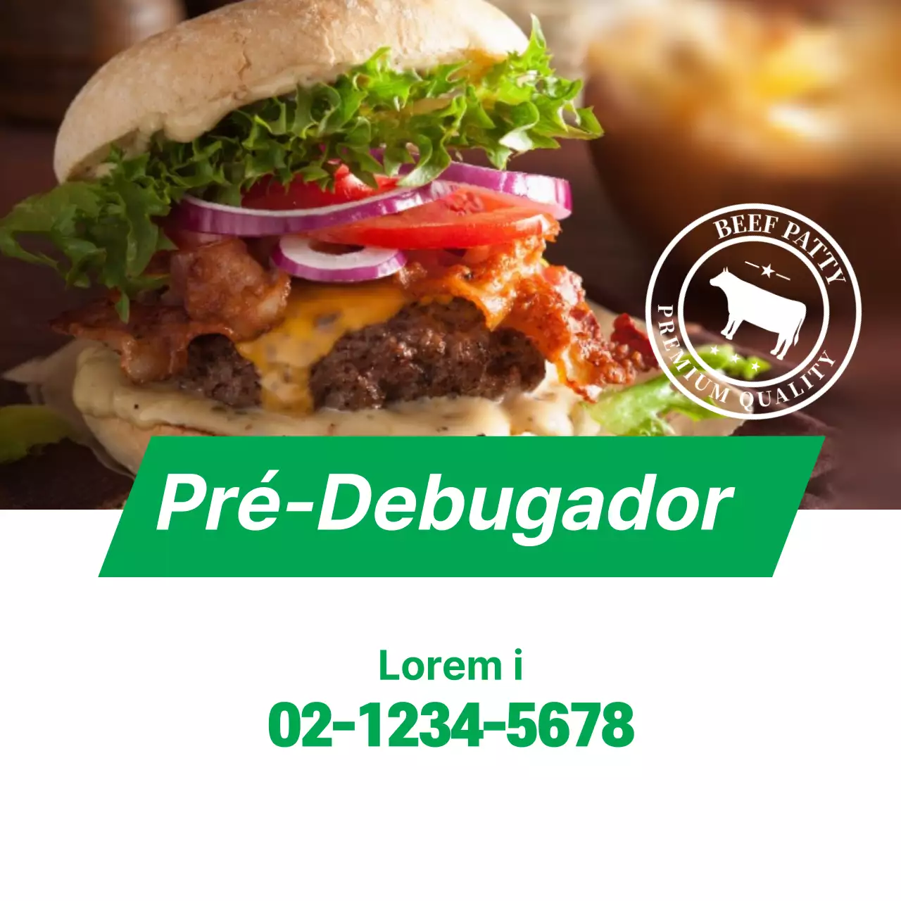 A fotografia verde destaca o hambúrguer limpo do restaurante