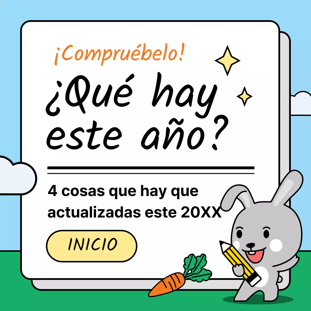 Presentación de los cambios políticos de este año con un simpático conejito en tonos azul claro y verde.