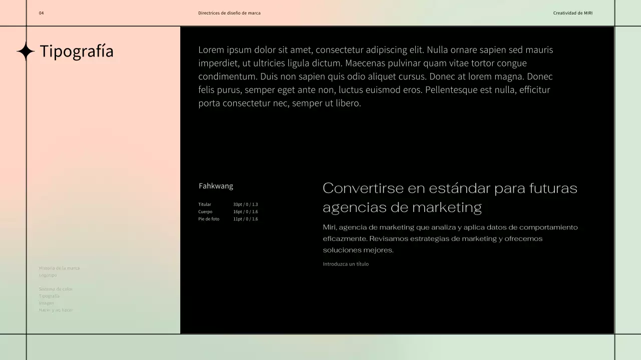 Pautas sencillas de diseño de marca con un motivo de líneas negras sobre fondo pastel