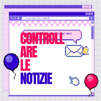 Un browser web viola e rosa con annunci kitsch di notizie sulla scuola