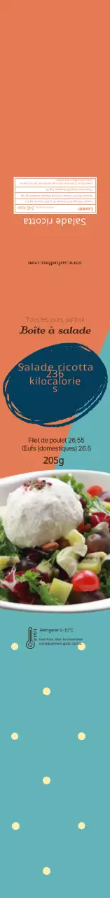 Étiquette d'information sur les salades avec photo orange bleue