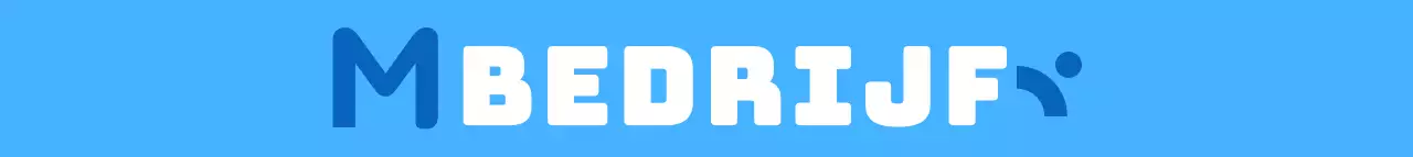 Een strakke bedrijfspromo met een Engels logo in blauw en lichtblauw.