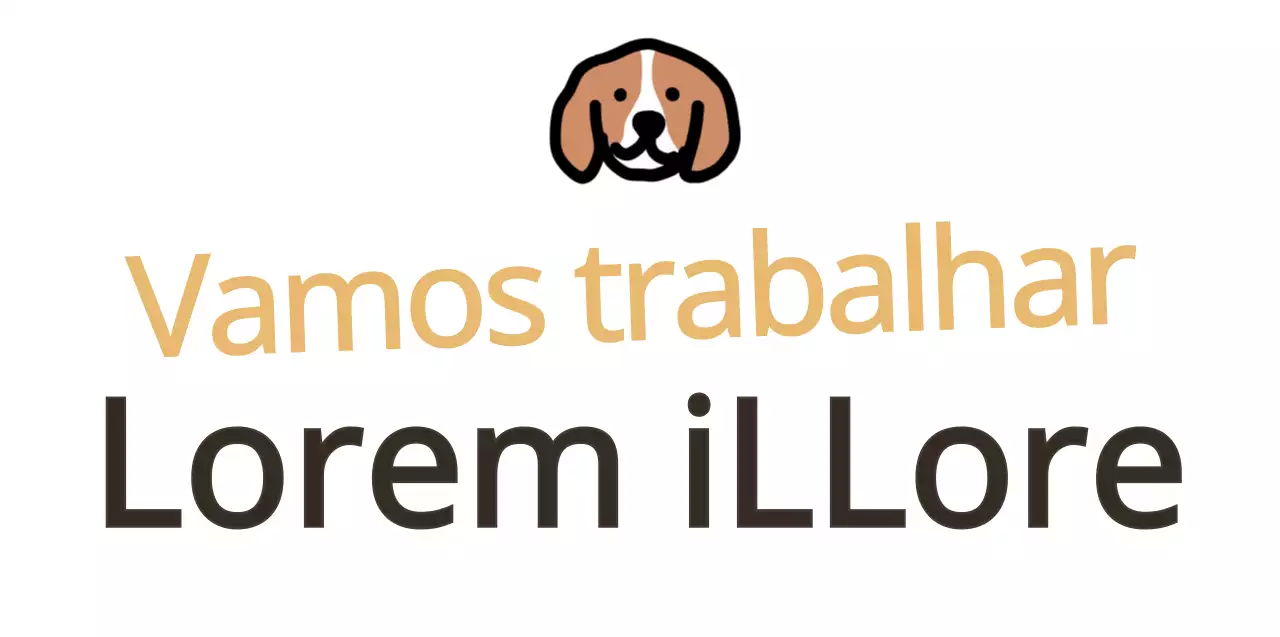 Mercadoria de texto com uma ilustração de um cachorrinho giro com detalhes em amarelo e castanho