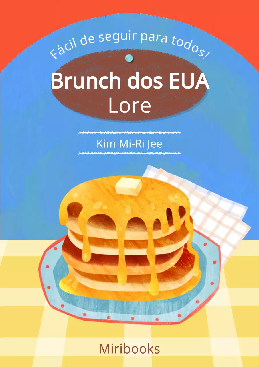 Livro de receitas de brunch com ponto de panqueca azul claro e laranja