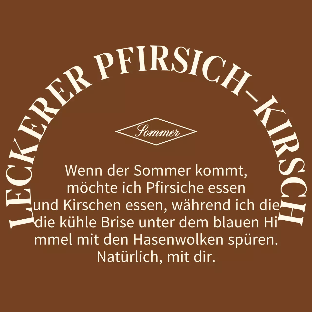 Emotionales Konzept, personalisierte Ware mit Text in Braun und Hellgelb.