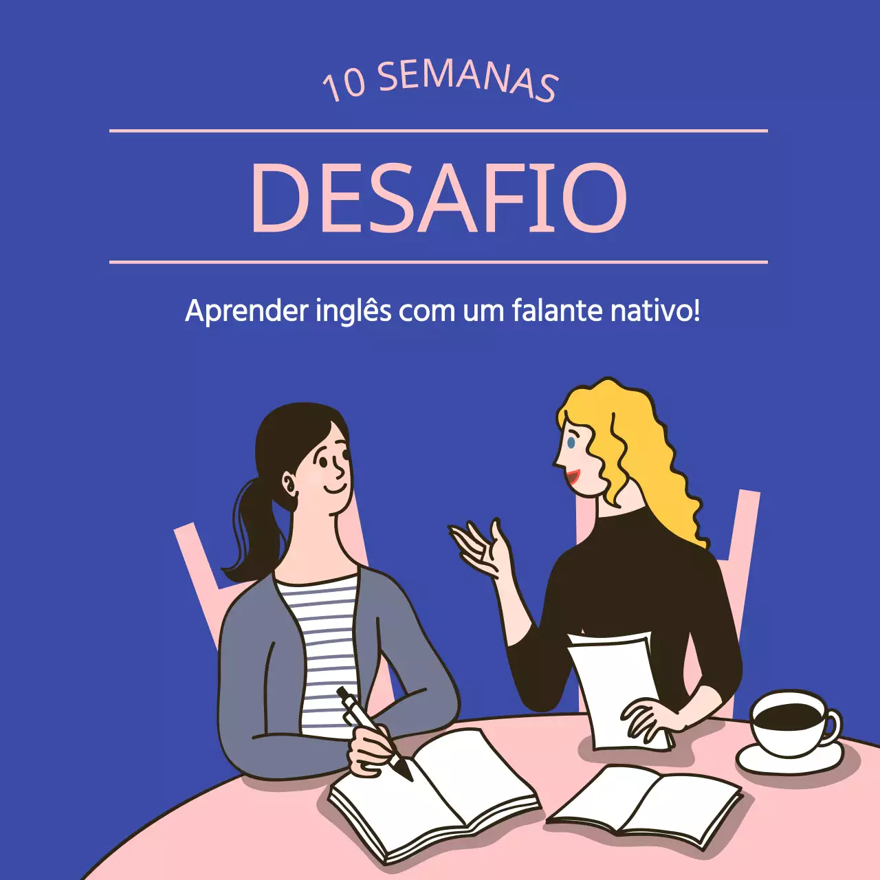 Desafio de estudo de inglês simples com conceito de ilustração azul