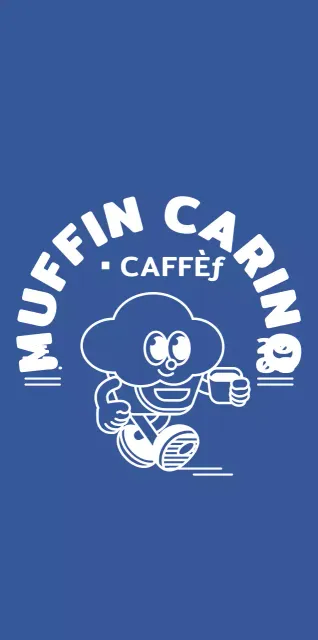 Logo di carattere cupcake rotondo e carino in blu e bianco per il merchandising di un caffè