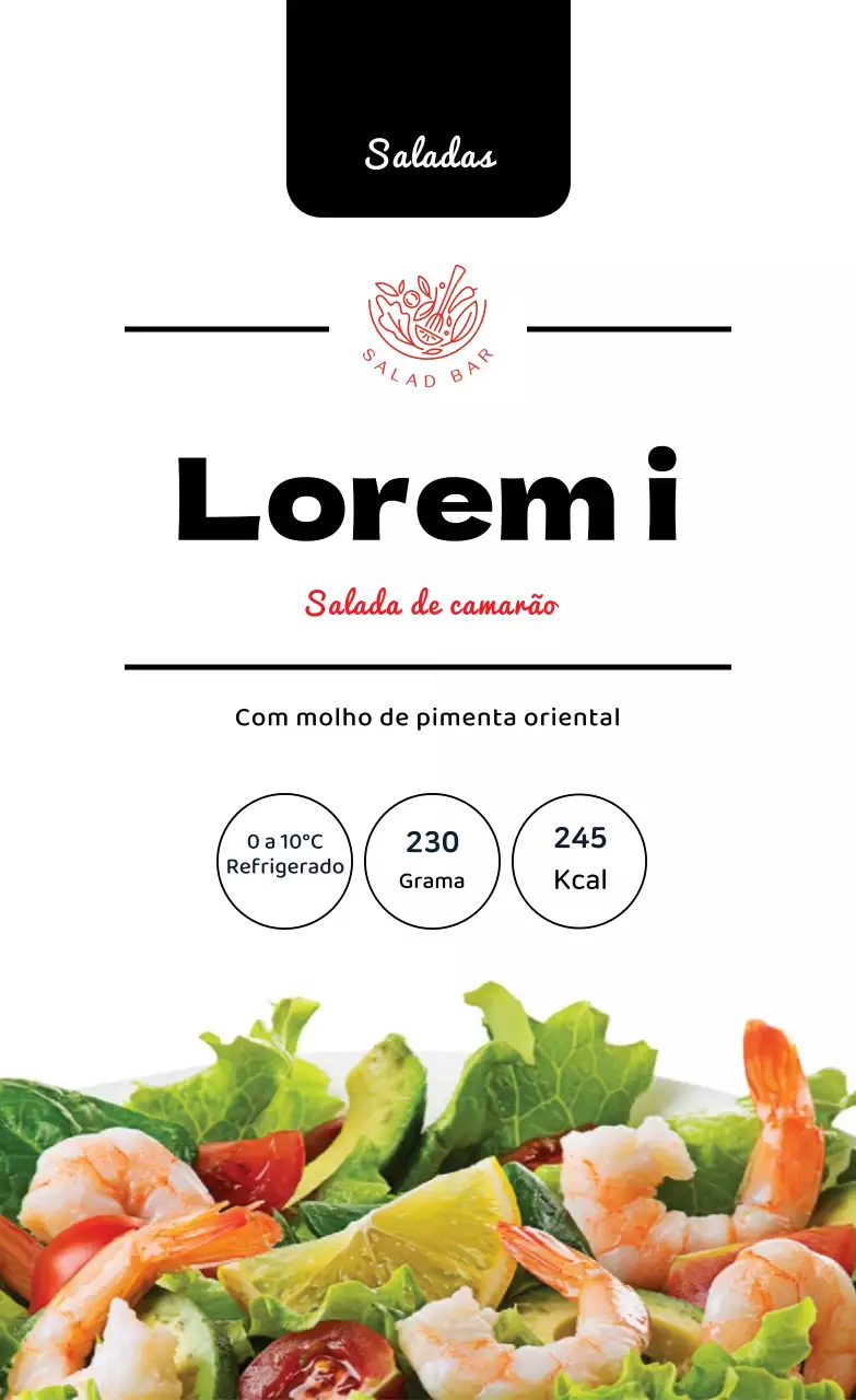 Rótulo alimentar preto vermelho para saladas