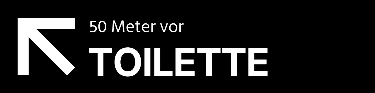 Einfacher schwarz-weißer Stil mit modernen Toilettensymbolen und Textanweisungen