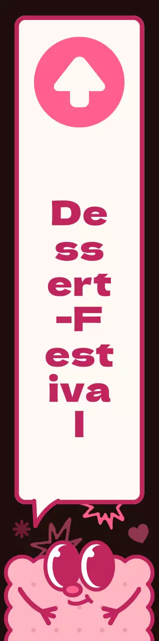 Braunes und rosafarbenes Farbschema Niedliche Keksfiguren und Sprechblasen Illustrationsstil Wegbeschreibung zum Dessertfestival