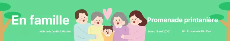 Promenade avec illustration d'une famille dans un parc chartreuse en arrière-plan