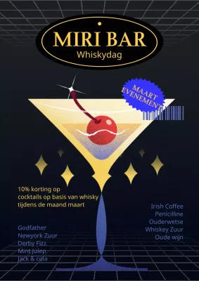 Alcoholische evenementen gemarkeerd door gele en blauwe platte cocktailglazen