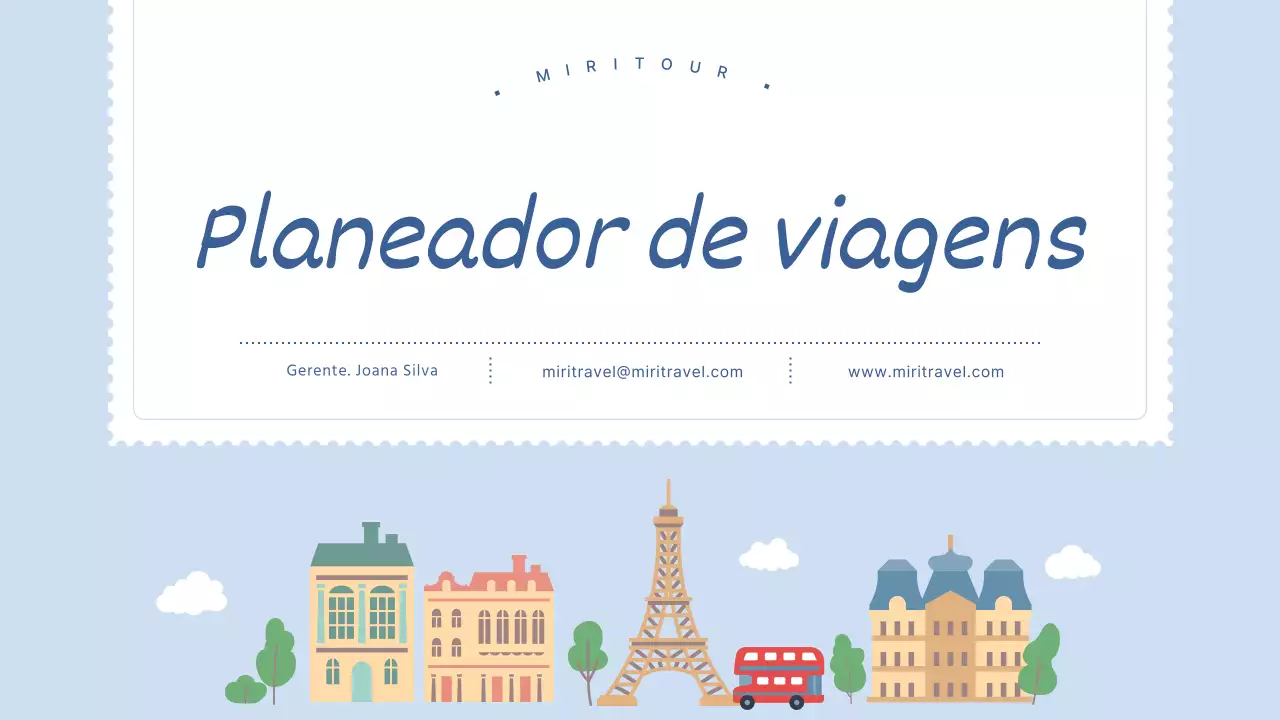 Itinerário com ilustrações de destinos europeus a azul claro