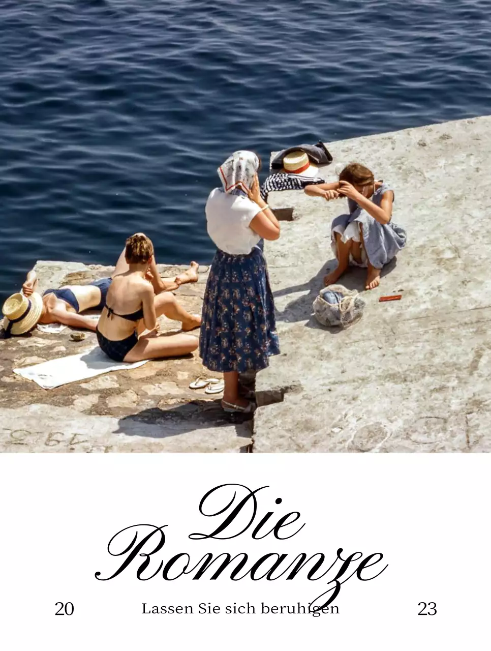 Sentimentale Ware mit blauem Meer und schwarzen englischen Worten