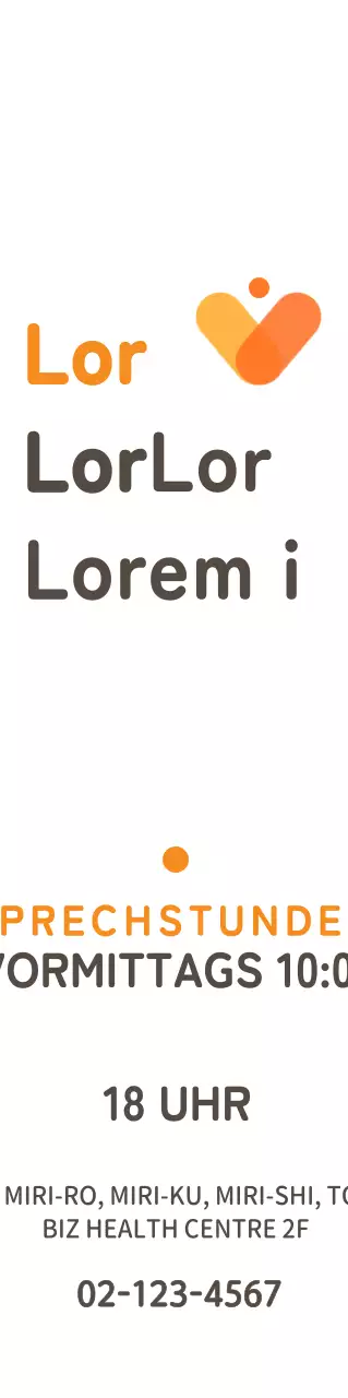 Ein Schild für ein Gesundheitszentrum mit einem einfachen Logo und Informationen in Orange und Dunkelbraun.