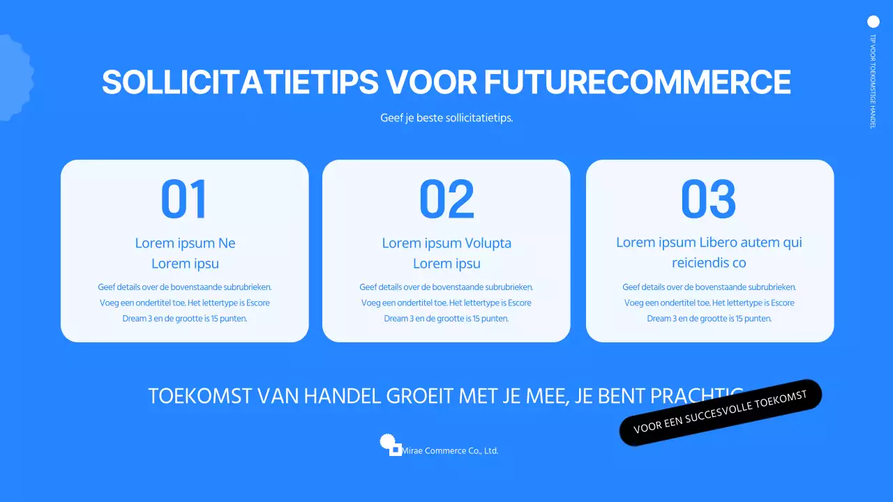 Eenvoudige online vacaturepresentatie in blauw en wit