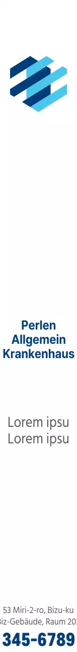Werbung für ein allgemeines Krankenhaus mit einem einfachen Logo in Blau und Hellblau.