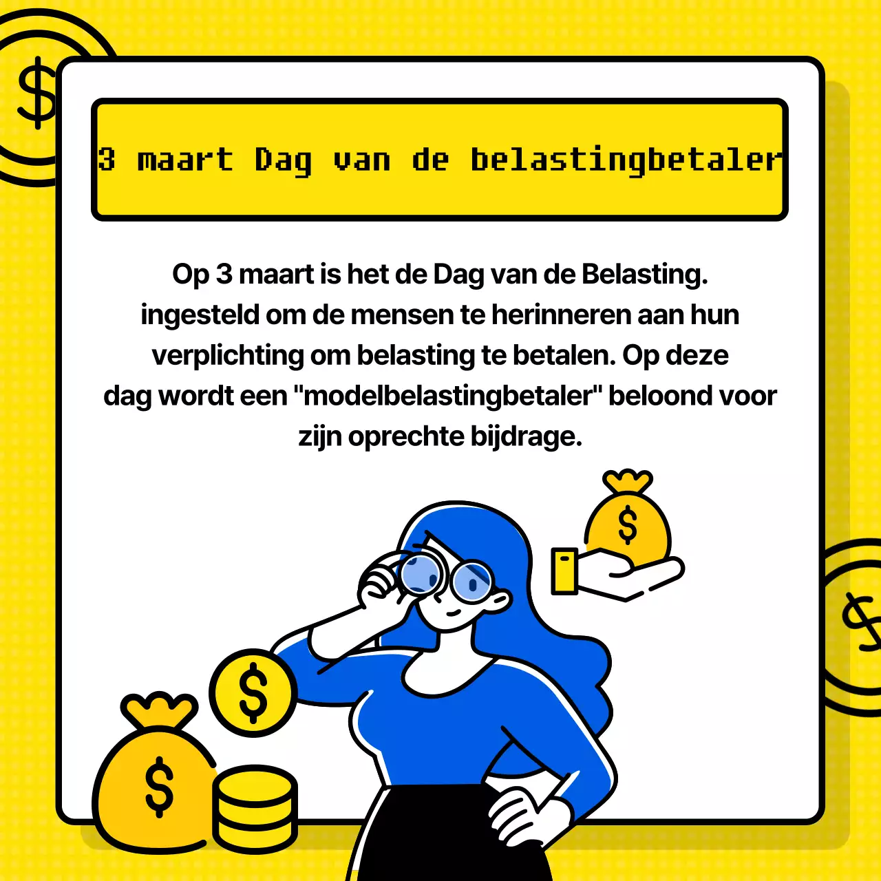 Voorbeeldige informatie voor belastingbetalers met een geel rekenmachinethema (Card News)