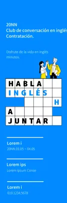 Diseño de reclutamiento para club de conversación inglés con ilustración lineal y combinación de colores azules