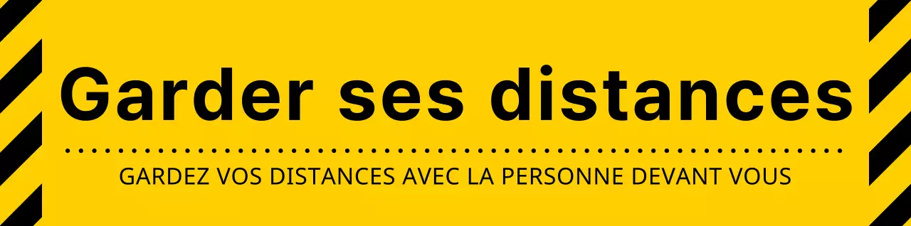 Combinaison simple et propre d'icônes et de textes en jaune et noir Avertissements "Gardez vos distances