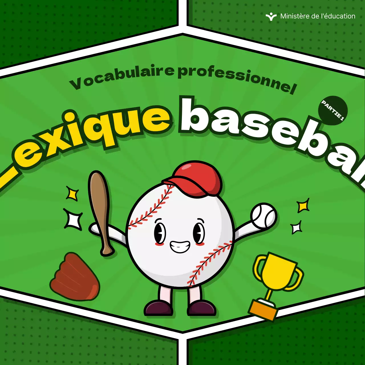 Fournir des informations sur des termes mignons de baseball sur un fond vert