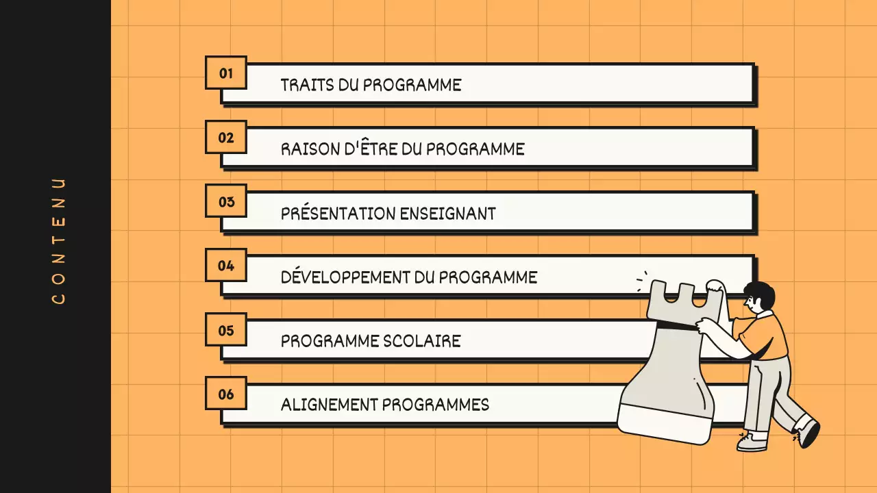 Proposition de programme de cours de sciences utilisant les lignes de tonalité orange et noire