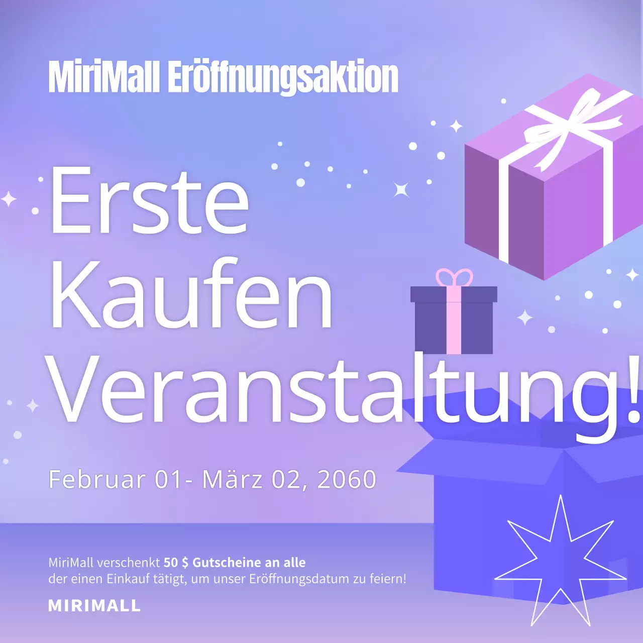 Eine Jubelveranstaltung voller lila Geschenke