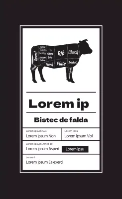 Etiqueta negra ilustrada de carne de vacuno