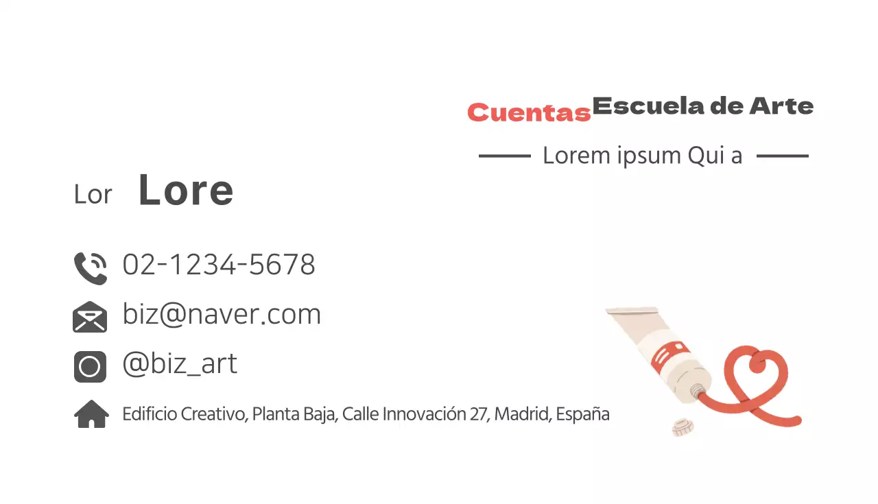 Tarjeta de visita roja ilustrada de escuela de arte