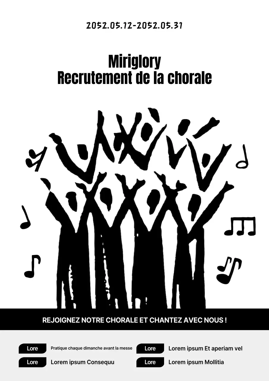Une annonce simple en noir et blanc pour le recrutement d'une chorale