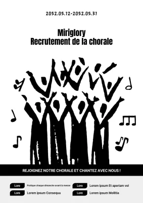 Une annonce simple en noir et blanc pour le recrutement d'une chorale