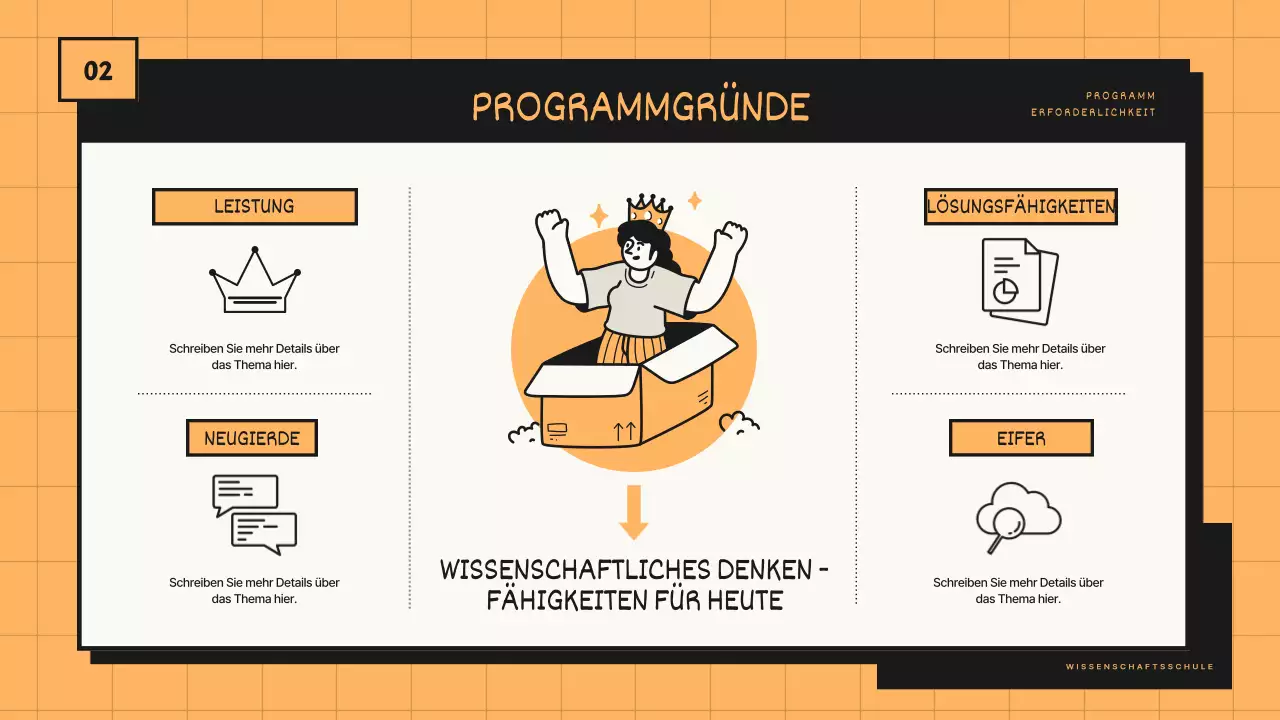 Programmvorschlag für den naturwissenschaftlichen Unterricht mit orangefarbenen und schwarzen Tonleitern