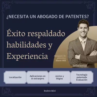 Anuncio de abogado de patentes profesional en azul marino y beige