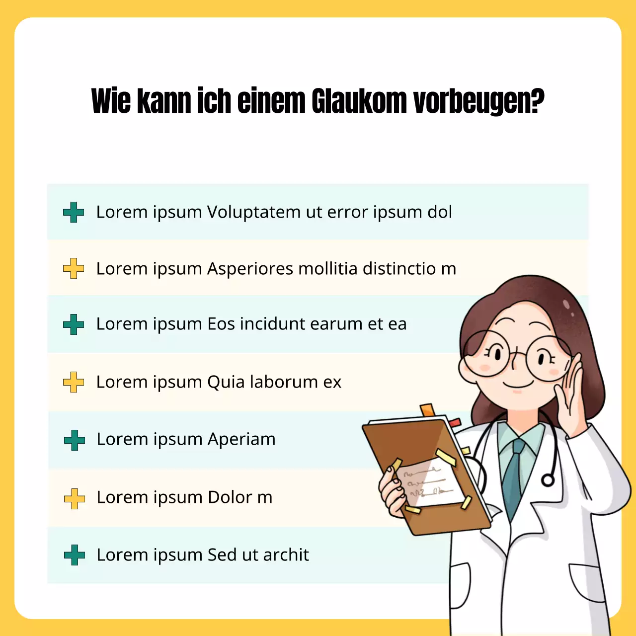 Glaukom erklärt in einem gelben und grünen Illustrationskonzept