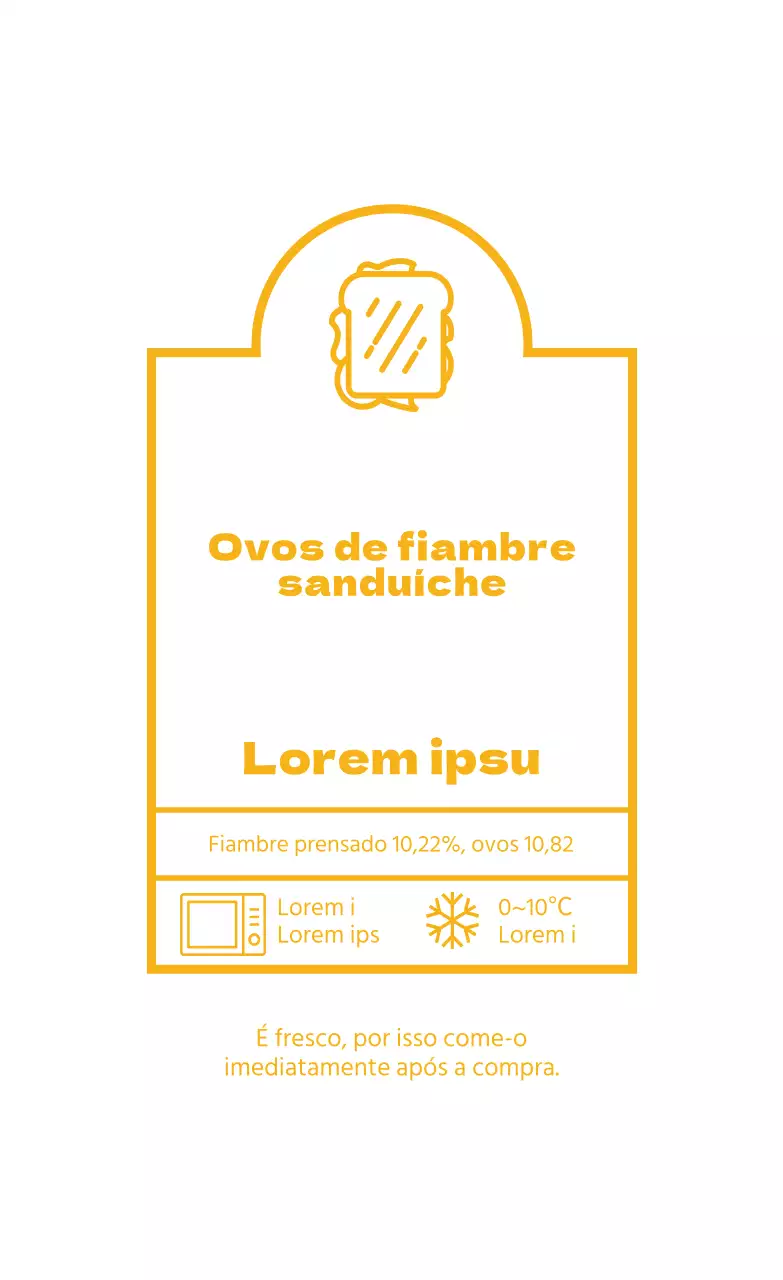 Rótulo alimentar ilustrado amarelo para sandes