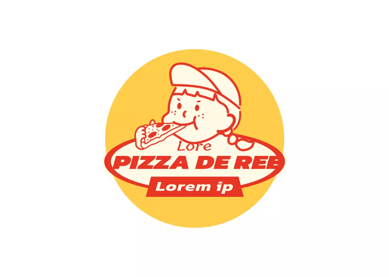 Logo d'une pizzeria avec une jolie illustration rouge et jaune