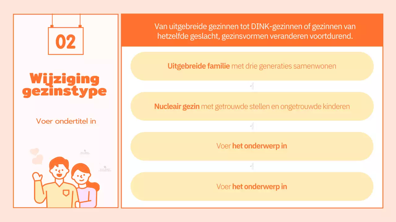 Familiecultuurprogramma met schattige oranje illustraties