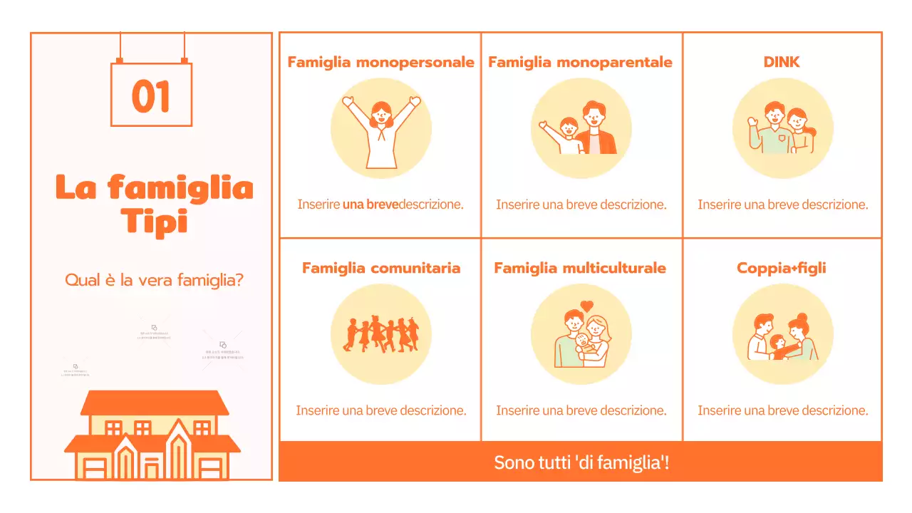 Programma di cultura familiare con simpatiche illustrazioni arancioni